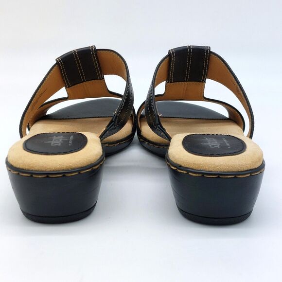 Softspots Pillowtop Sandals 7.5 M Black Leather Strappy Heel Slip-Ons Comfort - Picture 4 of 10